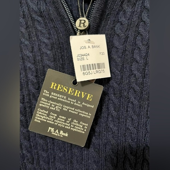Jos A Bank Reserve 1/4 Zip Lobbg Sleeve Cable Knit Wool Blend Sweater Size L - Picture 6 of 8